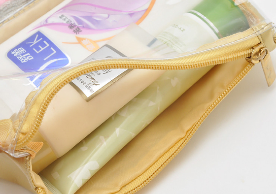 PVC-Goldreise-Kosmetiktaschen, faltende Kosmetiktasche für das Reisen
