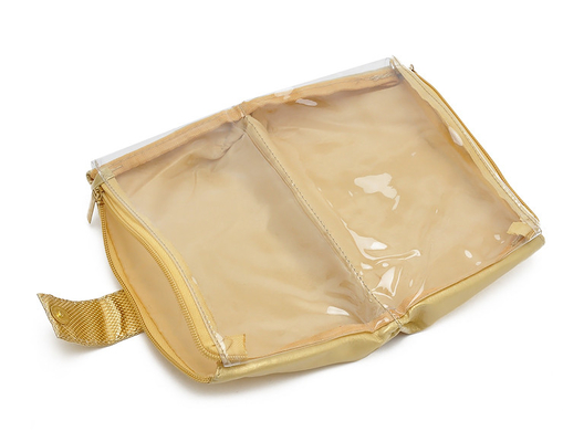 Tragbares Toilettenartikel PU-Leder-faltende Kosmetiktasche-goldene Farbe für Reise